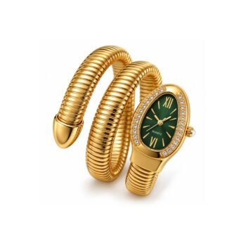 Yougorgeous 18K gold plated Serpenti malachite green dial crystal bezel coil wrap watch bracelet for women