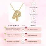 Yougorgeous 18K gold bubble letter R necklace with crystal pavé on white background