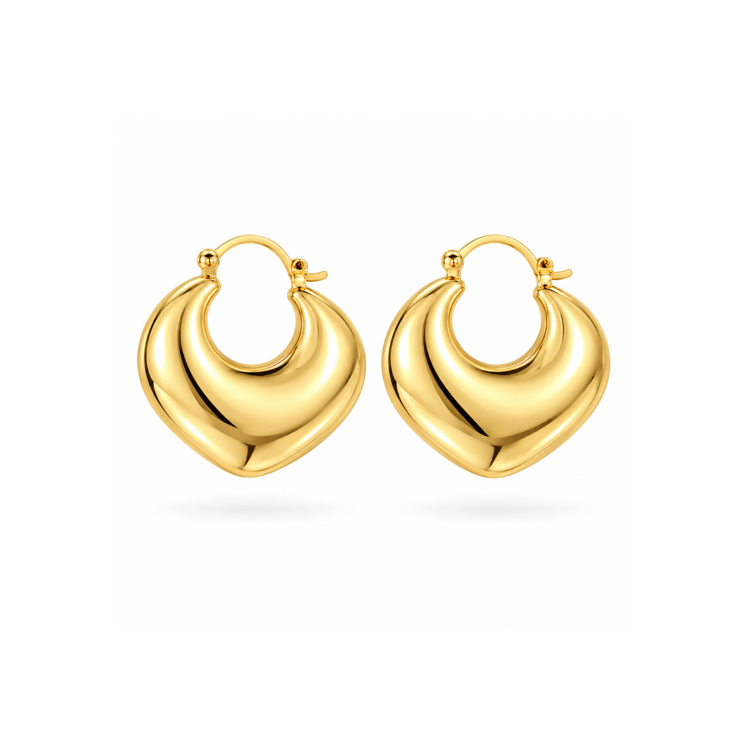 Yougorgeous 18K gold plated chunky heart hoop earrings on white background Yougorgeous 18K gold plated chunky heart hoop earrings on white background