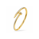 74Yougorgeous 18K gold crystal nail hinged bangle with clear pavé crystals on white background