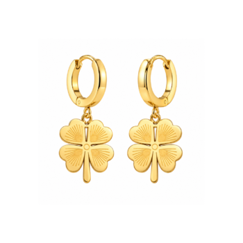 Yougorgeous 18K gold plated lucky clover huggie drop earrings on white background