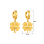 Yougorgeous 18K gold plated lucky clover huggie drop earrings on white background