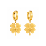 Yougorgeous 18K gold plated lucky clover huggie drop earrings on white background