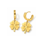 Yougorgeous 18K gold plated lucky clover huggie drop earrings on white background