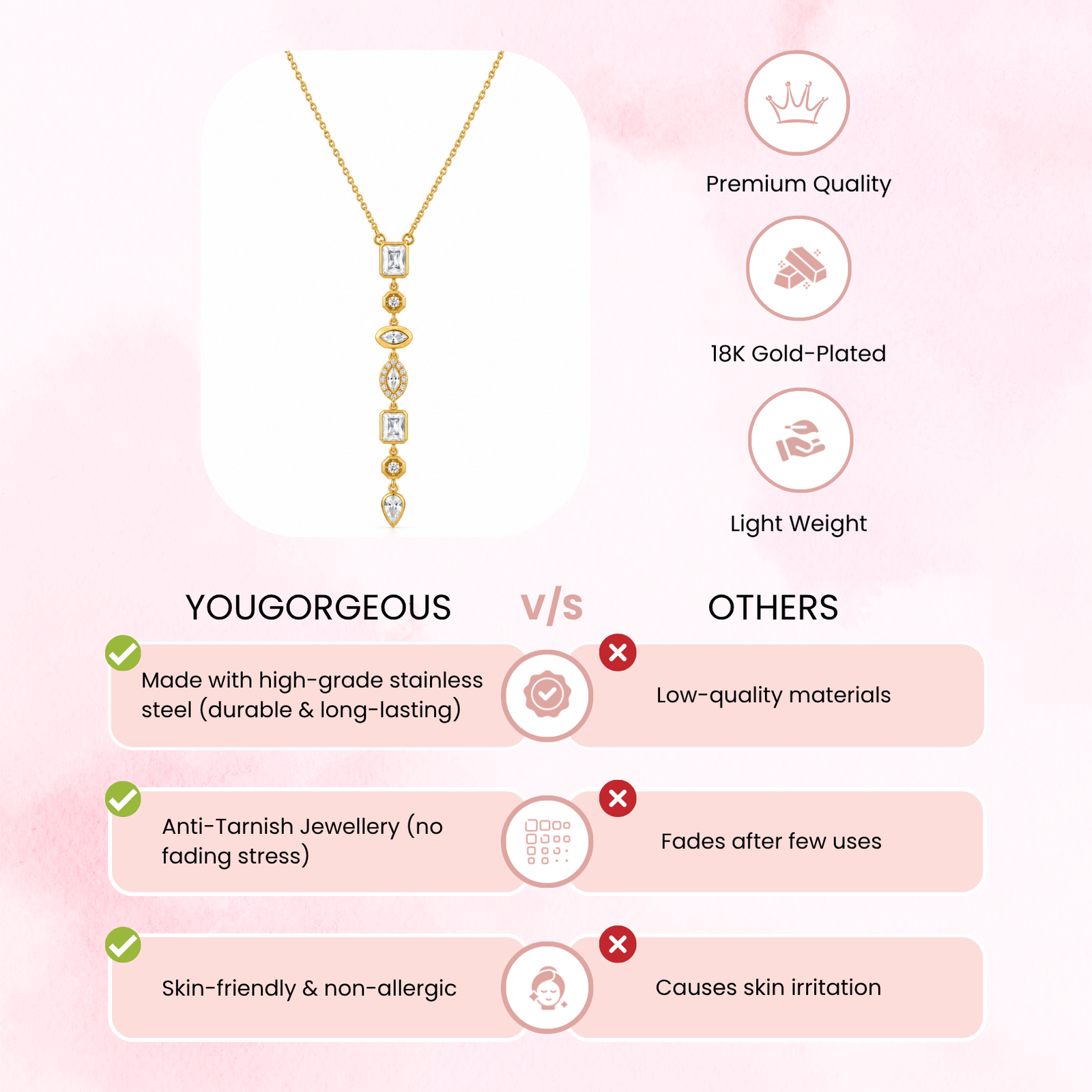 Waterproof Gold Jewellery, Anti-Tarnish Necklace, 18K PVD Gold Chain, Hypoallergenic Stainless Steel Waterproof Gold Jewellery, Anti-Tarnish Necklace, 18K PVD Gold Chain, Hypoallergenic Stainless Steel