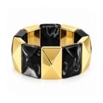 Yougorgeous 18K gold plated black marble resin geometric pyramid tile stretch bracelet