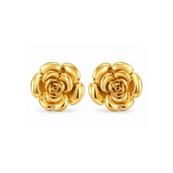 Yougorgeous 18K gold plated sculptural blooming rose camellia chunky stud earrings for women
