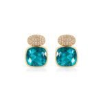 Yougorgeous 18K gold plated cushion-cut aqua tourmaline blue crystal pavé stud earrings for women