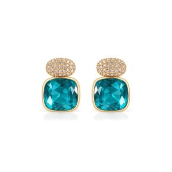 Yougorgeous 18K gold plated cushion-cut aqua tourmaline blue crystal pavé stud earrings for women