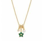 Yougorgeous 18K gold plated emerald flower, clear crystal, and pearl multi-charm pendant necklace