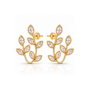 Yougorgeous 18K gold plated botanical marquise crystal foliage vine ear jacket stud earrings for women