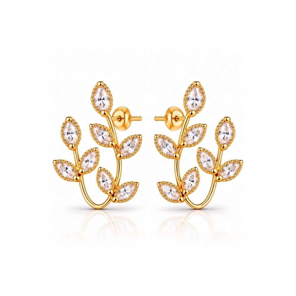 125 Yougorgeous 18K gold plated botanical marquise crystal foliage vine ear jacket stud earrings for women