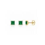 Yougorgeous 18K gold plated princess-cut emerald green cubic zirconia solitaire stud earrings for women