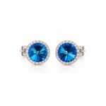 Yougorgeous silver platinum plated oceanic Capri blue rivoli crystal micro-pavé halo stud earrings for women
