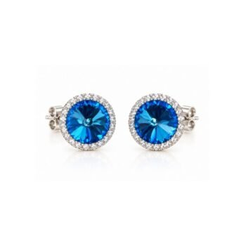 Yougorgeous silver platinum plated oceanic Capri blue rivoli crystal micro-pavé halo stud earrings for women