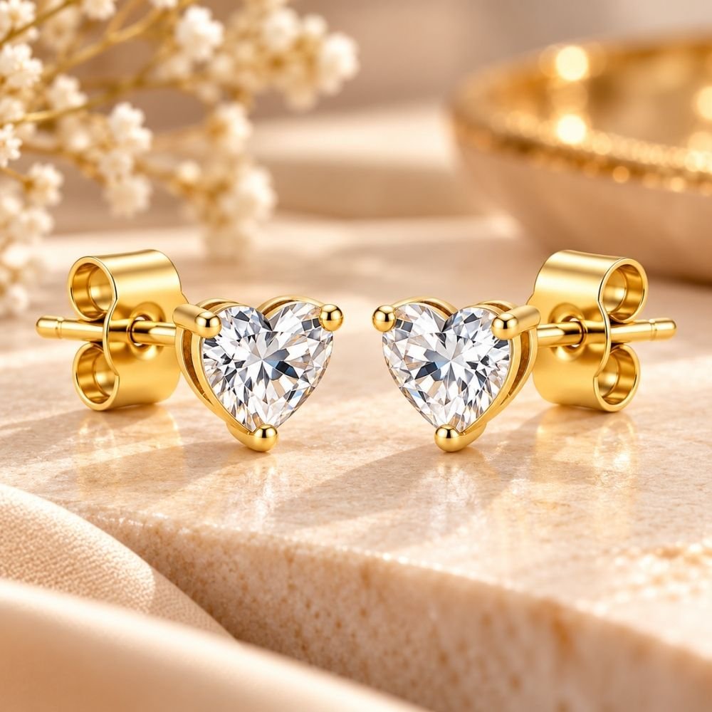 163 Yougorgeous 18K gold plated heart-cut clear crystal solitaire stud earrings for women