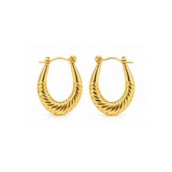 Yougorgeous 18K gold plated sculptural twisted croissant oval hoop earrings for women
