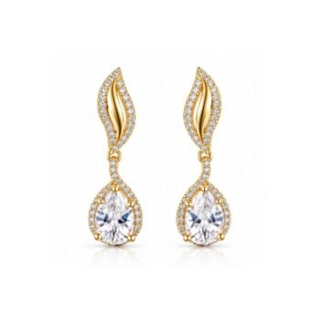 Yougorgeous 18K gold plated sculptural flame leaf pear CZ halo drop earrings for women