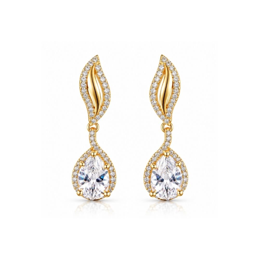 178 Yougorgeous 18K gold plated sculptural flame leaf pear CZ halo drop earrings for women