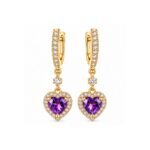 Yougorgeous 18K gold plated regal amethyst purple crystal heart pavé halo huggie drop earrings for women