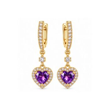 Yougorgeous 18K gold plated regal amethyst purple crystal heart pavé halo huggie drop earrings for women