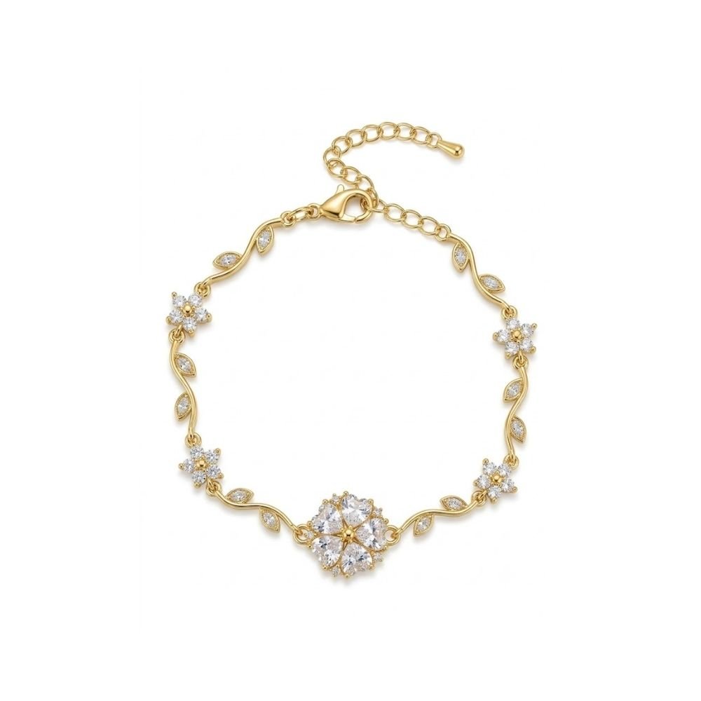 6 ougorgeous 18K gold plated blooming crystal flower and vine link bracelet