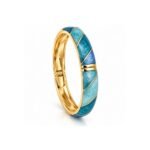Yougorgeous 18K gold plated ocean blue swirl enamel geometric hinged bangle bracelet for women