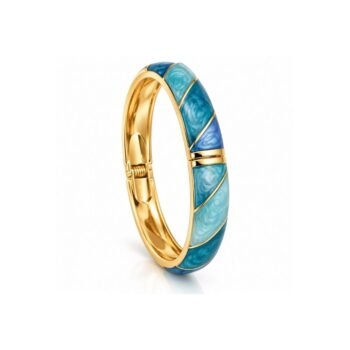 Yougorgeous 18K gold plated ocean blue swirl enamel geometric hinged bangle bracelet for women
