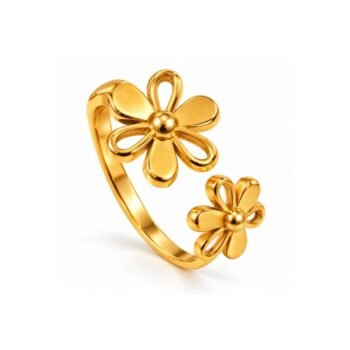 Yougorgeous 18K gold plated blooming dual daisy open adjustable bypass ring for women