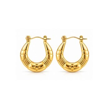 Yougorgeous 18K gold plated chunky ribbed crescent cross hoop earrings for women