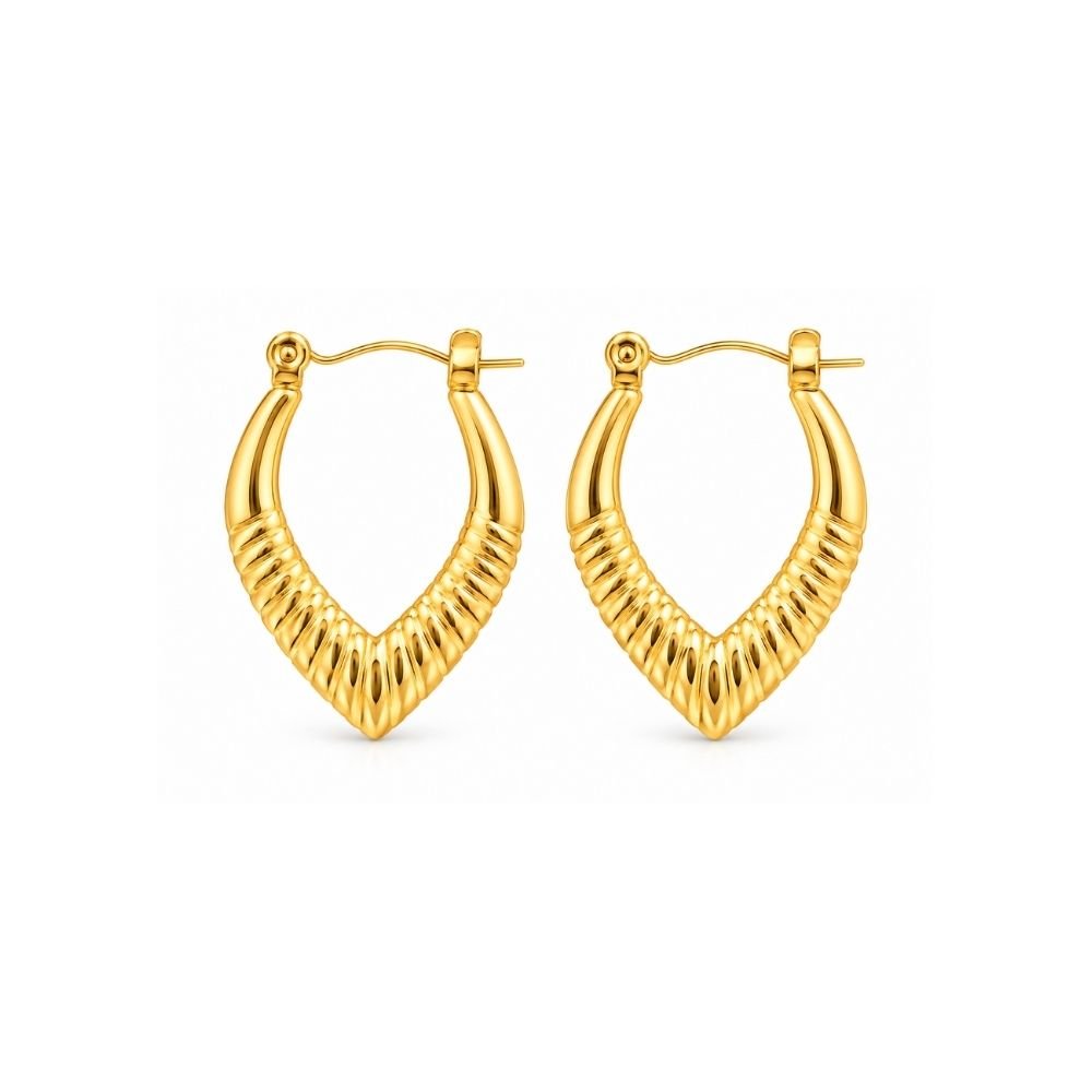 92 Yougorgeous 18K gold plated sculptural fluted chevron V-hoop earrings for women