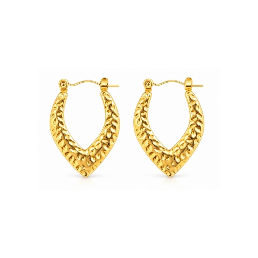 97 Yougorgeous 18K gold plated sculptural hammered chevron V-hoop earrings for women